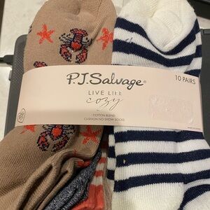 PJ Salvage Womens Low Cut Socks set 10 Nautical and Sea Life Theme NWT